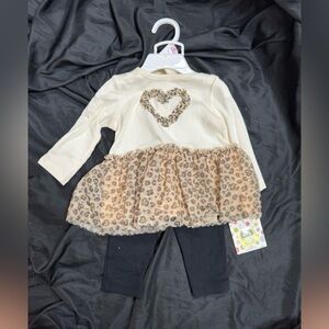 NWT Little Me Leopard Print Baby Outfit with Heart Detail